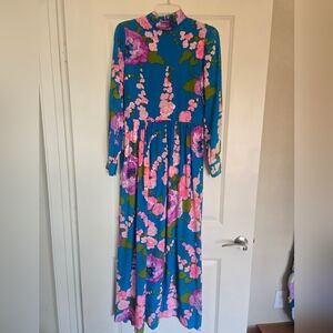 Saks Fifth Avenue Kitti Brugnoli Floral Long Sleeve Dress - Made In Italy, Sz 10